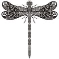 Hand drawn dragonfly pattern in ornate doodles, zentangl style. Royalty Free Stock Photo