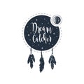 Hand drawn dream catcher textured vector illustration with lettering. Geometric style