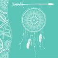 Hand drawn dreamcatcher with feathers and arrow. Vector hipster illustration isolated on white. Ethnic design, boho