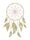 Hand drawn Dreamcatcher on white background. Native Indian talisman. Royalty Free Stock Photo