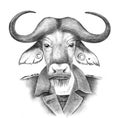 Hand drawn dressed up anthropomorphic buffalo