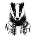 Hand drawn dressed up badger in hipster style