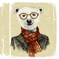 Hand drawn dressed up hipster bear in glasses