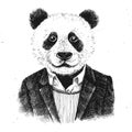 Hand drawn dressed up hipster panda