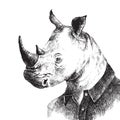 Hand drawn dressed up rhino in hipster style Royalty Free Stock Photo