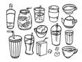 Hand drawn drinks doodle elements set. Black color vector illustration. Royalty Free Stock Photo