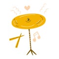 Hand drawn drum percussion cymbal. Musical instrument.