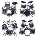 Hand drawn drummer silhouette collection Royalty Free Stock Photo