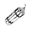 Hand drawn dynamite bomb with burning wick. Vector illustration. Black isolated on white background