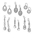 Hand drawn earrings set - vector jewelry isolated on white background Royalty Free Stock Photo