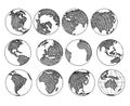 Hand drawn earth planet with continents and oceans. Doodle world map vector illustration. Globe sketch. Planet and world Royalty Free Stock Photo