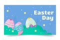 Hand drawn easter banner. Eggs