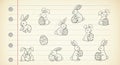Hand-drawn Easter bunnies and eggs doodle collection on notebook paper Royalty Free Stock Photo