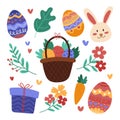 Hand drawn easter cliparts collection Vector illustration.