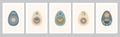 Hand drawn Easter set abstract boho posters eggs with moon, sun, star isolated on beige background. Royalty Free Stock Photo