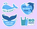 Hand drawn of ecology protecting concept save the ocean sticker set collection