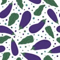 Hand drawn eggplants seamless pattern on white background