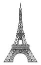 Hand drawn Eiffel Tower line art illustration. Paris symbol on white background