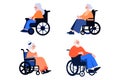 Hand Drawn Elderly character sitting in a wheelchair in flat style