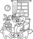 Hand Drawn Elderly playing guitar with dog illustration in doodle style Royalty Free Stock Photo