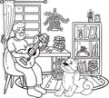 Hand Drawn Elderly playing guitar with dog illustration in doodle style Royalty Free Stock Photo