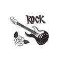 Hand drawn electric guitar with rock text. Royalty Free Stock Photo