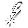 Hand drawn electric lightning. Thunder. Doodle style element. Sketched design Royalty Free Stock Photo