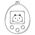 Hand drawn electronic toy, a virtual pet. Device of the 90s for the entertainment of children. Doodle style. Vector