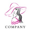 Vector Fashion and Beauty Logo - A Pretty Woman Wearing a Fashion Pink Hat and Dress. Royalty Free Stock Photo