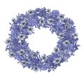 Hand drawn elegant and romantic graphic flower frame in blue colors Royalty Free Stock Photo