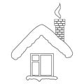 Vector illustration in black color isolated on white background. Snow covered roof of a house, doodle