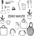 Hand drawn elements of zero waste life in vector eco style reduce illustration recycle organic ecology shopping