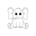 Hand drawn elephant, of black contour isolated on white background. Design element for coloring book. Vector. Royalty Free Stock Photo