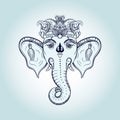 Hand drawn Elephant Head. Indian god Lord hindu deity Ganesha. G