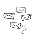 Hand drawn Email icon. Envelope Mail services. Contacts message send letter isolated doodle