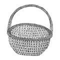 Hand-drawn empty wicker picnic basket, bread. A black and white basket with a handle made of branches. The object is highlighted Royalty Free Stock Photo