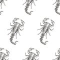 Hand drawn engraving Scorpion seamless pattern. Vector illustrat