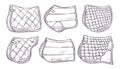 Hand drawn equestrian equipment collection Vector. Different types of saddle pads.