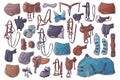 Hand drawn equestrian equipment collection Vector. Horse ammunition.