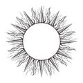 Hand drawn etching style frame in a shape of sun rays vector illustration