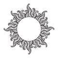 Hand drawn etching style frame in a shape of sun rays vector illustration