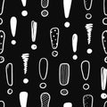 Hand drawn exclamation mark seamless pattern. Scribble doodle exclamation point sign background. Hand drawn sketch