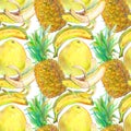 Hand drawn exotic tropical fruits seamless pattern