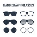 Hand drawn eye glasses and sunglasses illustrations set. Royalty Free Stock Photo