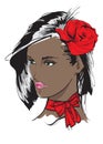 Hand-drawn face of a beautiful young woman. Fashion. Beautiful face of a woman. Girl poster. Sexy African American Model Royalty Free Stock Photo