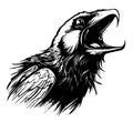 Hand drawn face of crow. Raven tattoo illustration mascot art bird.