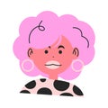 Smiling woman with pink curly hair and plump lips vector illustration