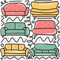 hand drawn family sofa doodle set