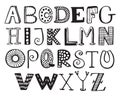 Hand drawn fancy alphabet, funny doodle letters Royalty Free Stock Photo