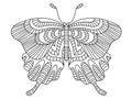 Hand-drawn fantasy butterfly coloring page for adults vector illustration